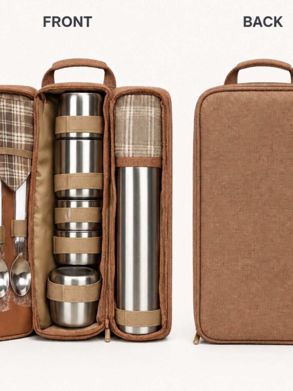 New Picnic At Ascot Coffee Tote With Steel Flask, Cups And Spoons In Travel Case